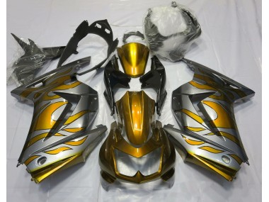 Aftermarket 2008-2013 Gold and Silver Flame Kawasaki Ninja 250 Motorcycle Fairings