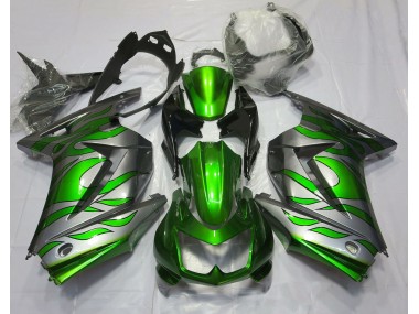 Aftermarket 2008-2013 Green and Silver Flame Kawasaki Ninja 250 Motorcycle Fairings