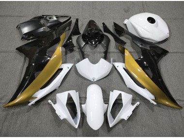 Aftermarket 2008-2016 Custom Gold Black and White Yamaha R6 Motorcycle Fairings