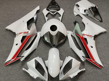 Aftermarket 2008-2016 Gloss White Silver and Red Yamaha R6 Motorcycle Fairings