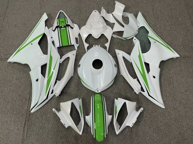 Aftermarket 2008-2016 Gloss White and Green Yamaha R6 Motorcycle Fairings