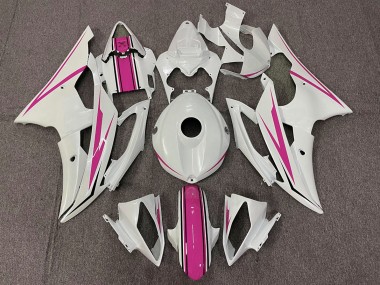 Aftermarket 2008-2016 Gloss White and Pink Yamaha R6 Motorcycle Fairings