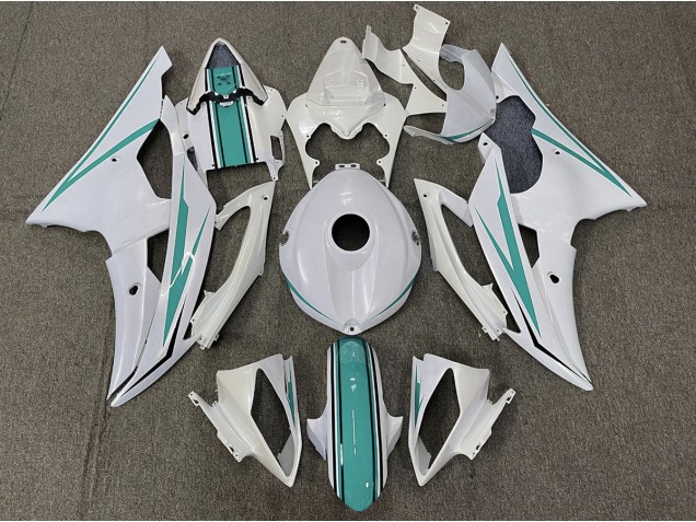 Aftermarket 2008-2016 Gloss White and Teal Yamaha R6 Motorcycle Fairings Aftermarket 2008-2016 Gloss White and Teal Yamaha R6 Motorcycle Fairings