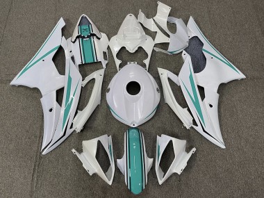 Aftermarket 2008-2016 Gloss White and Teal Yamaha R6 Motorcycle Fairings