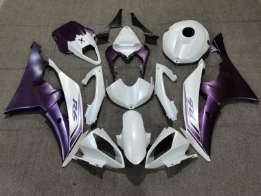 Aftermarket 2008-2016 Matte White and Purple Yamaha R6 Motorcycle Fairings