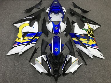 Aftermarket 2008-2016 White and Blue Custom Yamaha R6 Motorcycle Fairings