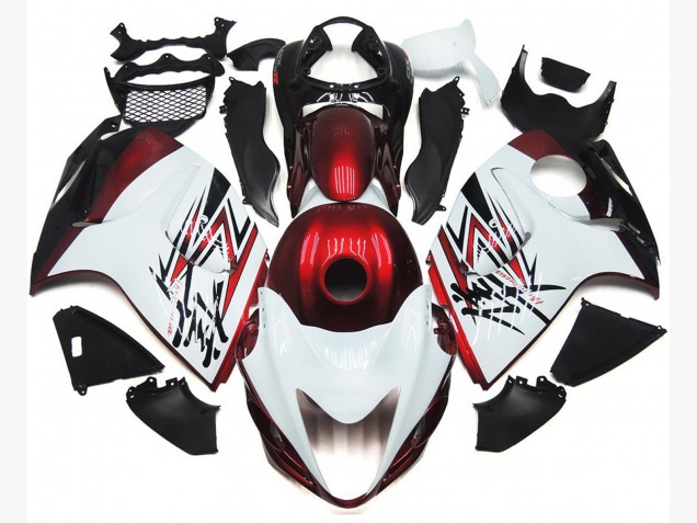 Aftermarket 2008-2019 Gloss White with Deep Red Custom Suzuki GSXR 1300 Motorcycle Fairings Aftermarket 2008-2019 Gloss White with Deep Red Custom Suzuki GSXR 1300 Motorcycle Fairings