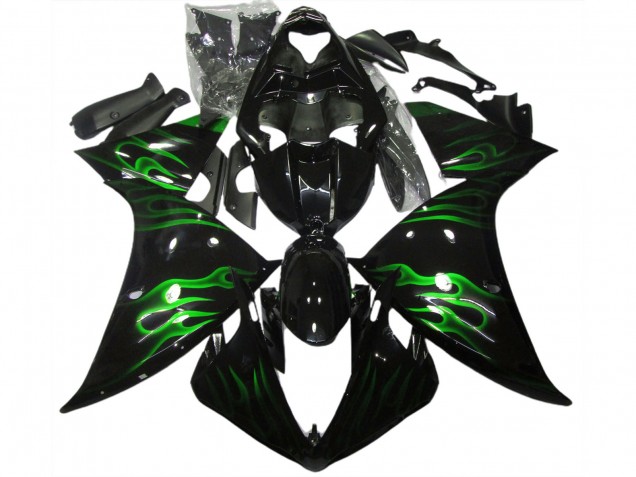 Aftermarket 2009-2011 Black & Green Flame Yamaha R1 Motorcycle Fairings Aftermarket 2009-2011 Black & Green Flame Yamaha R1 Motorcycle Fairings