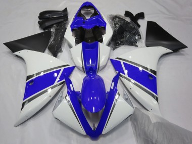 Aftermarket 2009-2012 Gloss White and Blue Yamaha R1 Motorcycle Fairings