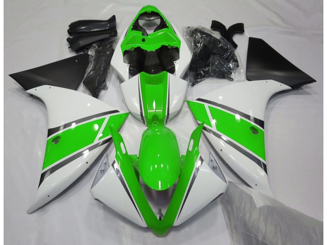 Aftermarket 2009-2012 Gloss White and Green Yamaha R1 Fairings