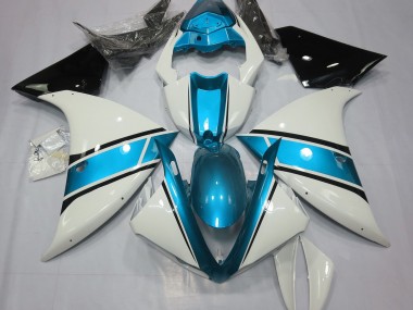 Aftermarket 2009-2012 Gloss White and Light Blue Yamaha R1 Motorcycle Fairings