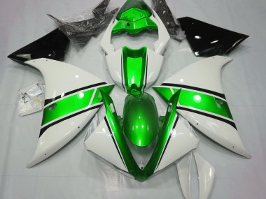 Aftermarket 2009-2012 Gloss White and Metallic Green Yamaha R1 Motorcycle Fairings