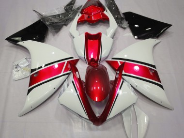 Aftermarket 2009-2012 Gloss White and Metallic Red Yamaha R1 Motorcycle Fairings