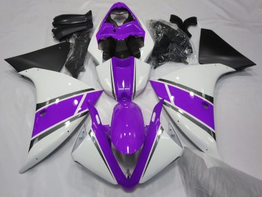 Aftermarket 2009-2012 Gloss White and Purple Yamaha R1 Motorcycle Fairings