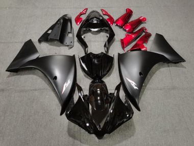 Aftermarket 2009-2012 Matte Black and Red Yamaha R1 Motorcycle Fairings