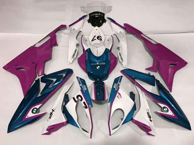Aftermarket 2009-2018 Gloss White & Pink and Blue BMW S1000RR Motorcycle Fairings Aftermarket 2009-2018 Gloss White & Pink and Blue BMW S1000RR Motorcycle Fairings