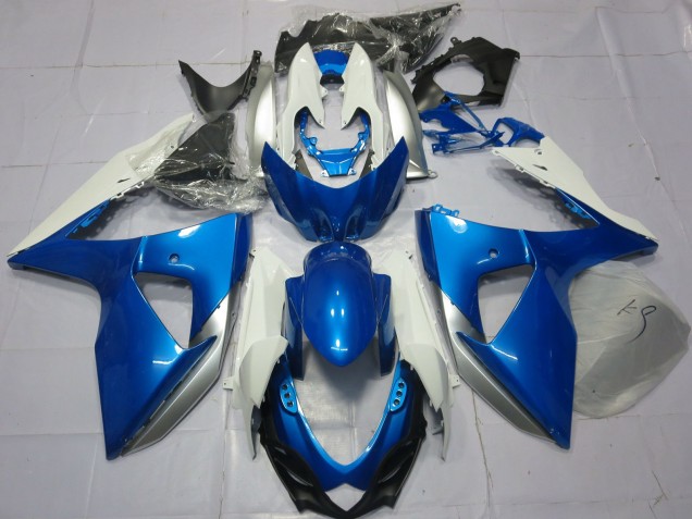 Aftermarket 2009-2016 Blue and White Suzuki GSXR 1000 Motorcycle Fairings