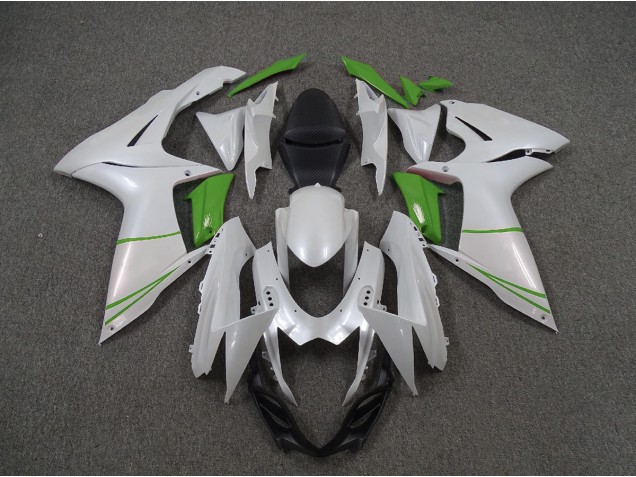 Aftermarket 2011-2020 Pearl White and Green Suzuki GSXR 600-750 Motorcycle Fairings