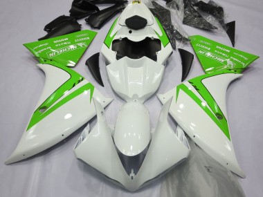 Aftermarket 2013-2014 Gloss White and Green Yamaha R1 Motorcycle Fairings
