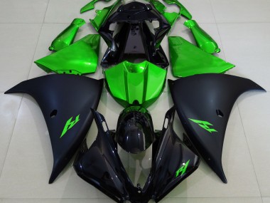 Aftermarket 2013-2014 Matte Black and Green Yamaha R1 Fairings