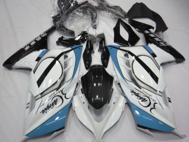 Aftermarket 2013-2018 Gloss White & Light Blue Kawasaki Ninja 300 Fairings