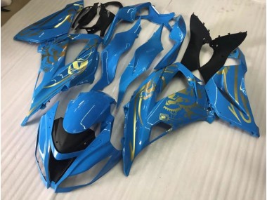 Aftermarket 2016-2019 Gloss Blue with Gold Kawasaki ZX10R Motorcycle Fairings